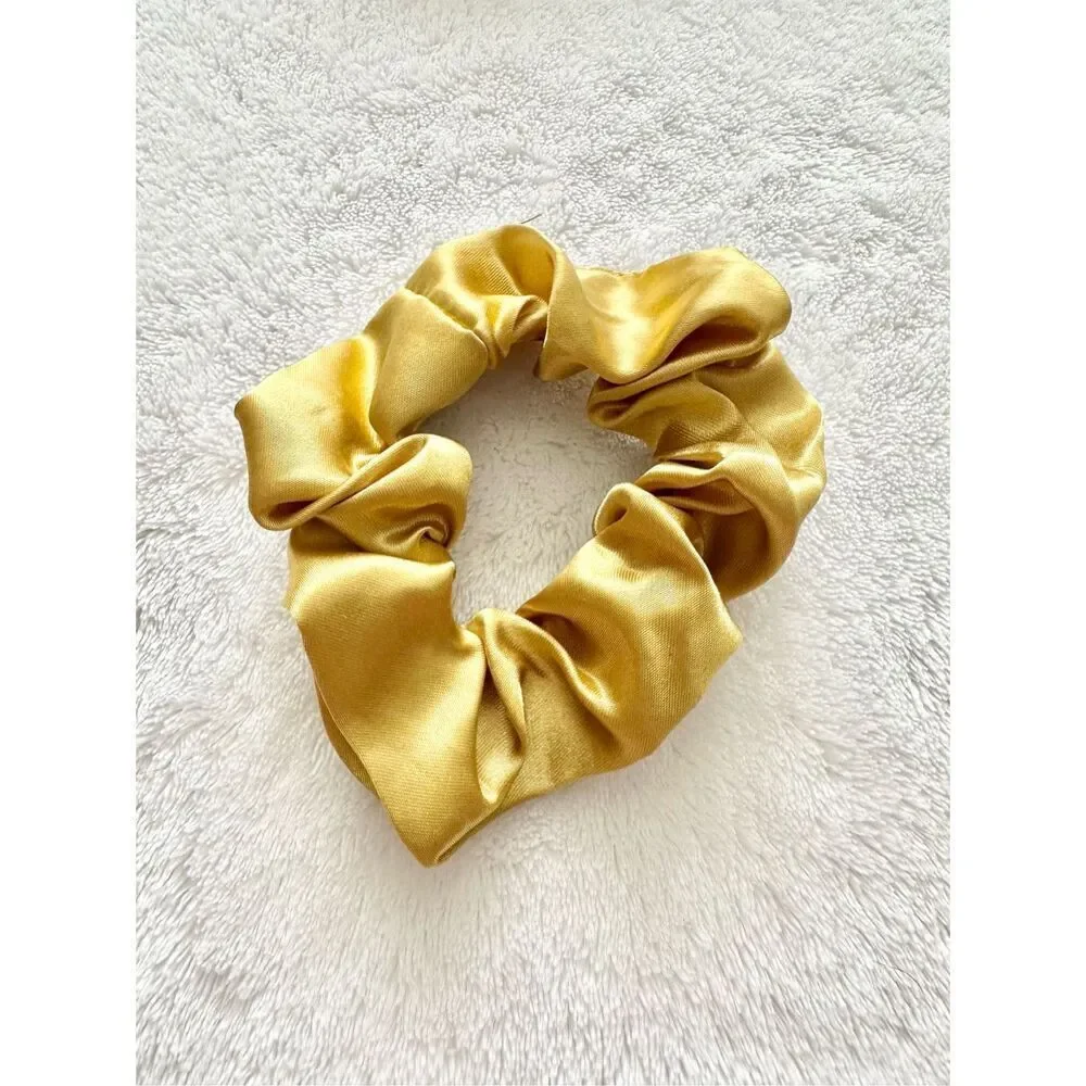 Golden yellow color satin hair scrunchie